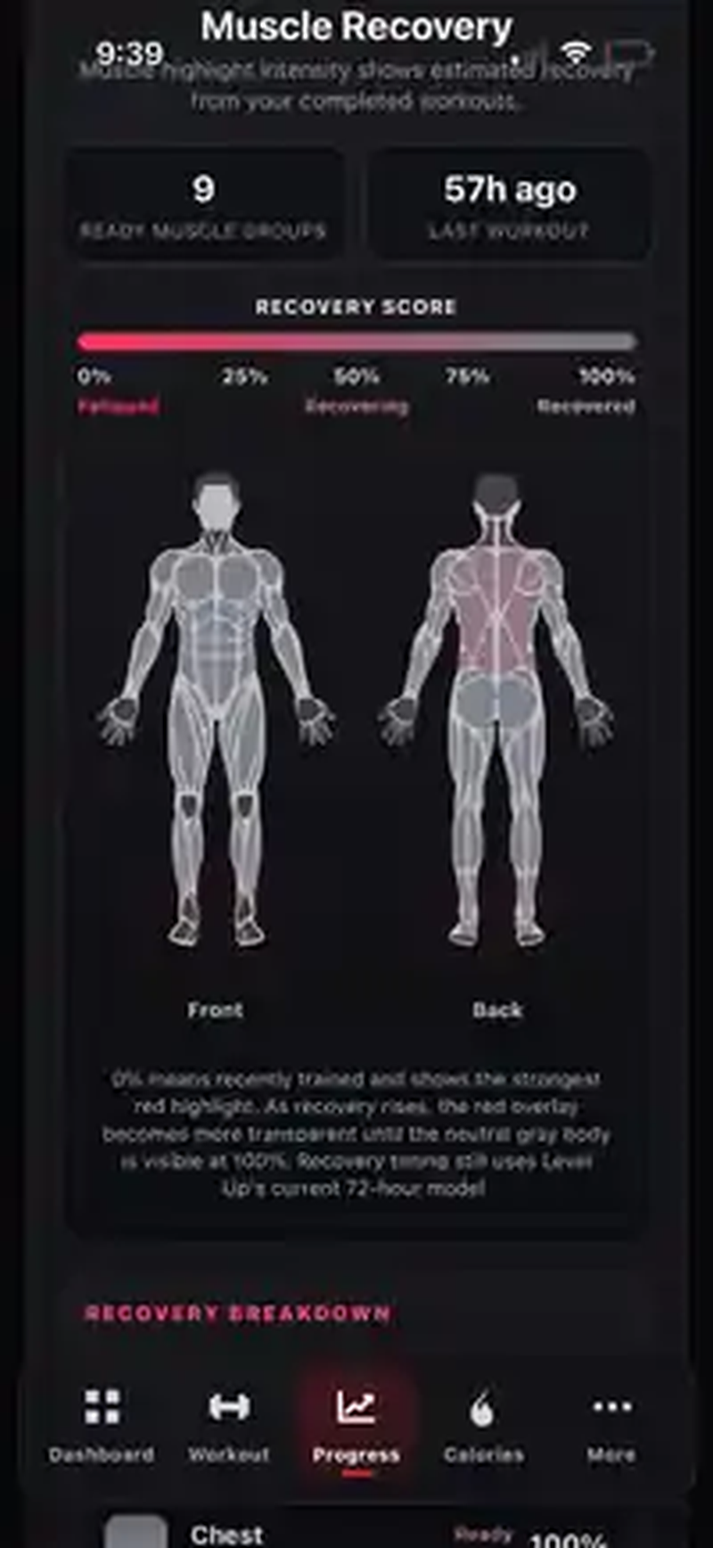 Real Level Up muscle recovery screen
